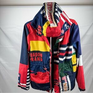 Reason Brand Colorblock Hooded Windbreaker Jacket Men’s L Streetwear Patchwork